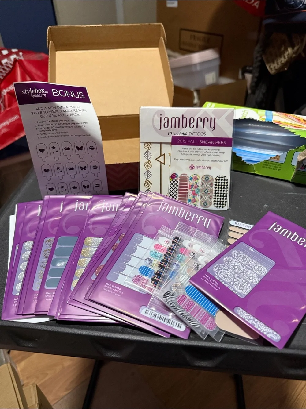 Jamberry Nail Wraps Assorted Styles in Purple Packaging